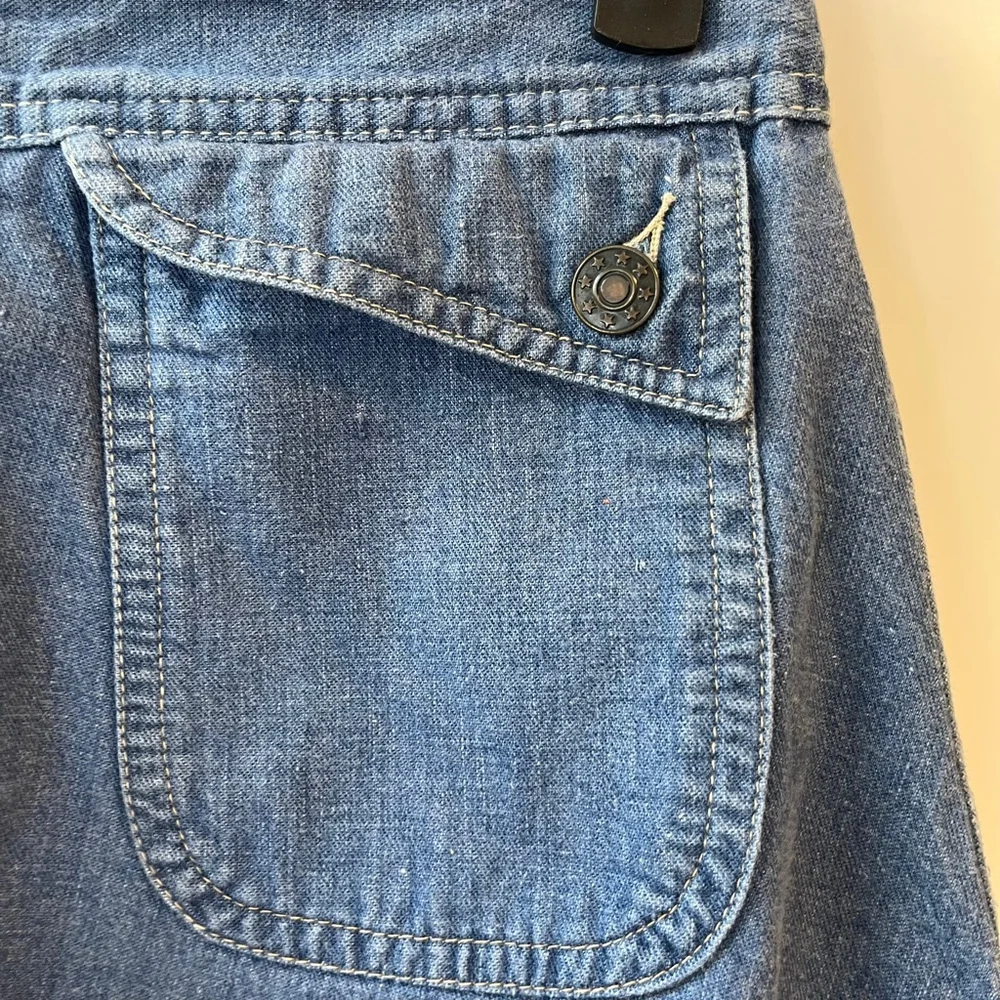 Vintage 70s A-Line Denim Midi Skirt Utility Pockets, Adjustable Waist 26-27” (S) - Picture 5 of 10